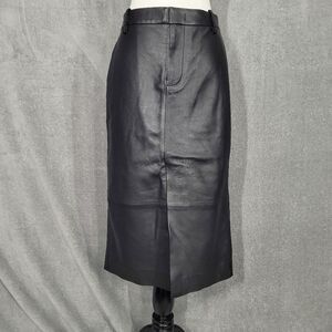 Vince Black Straight Fit Leather Midi Front Slit Skirt 4